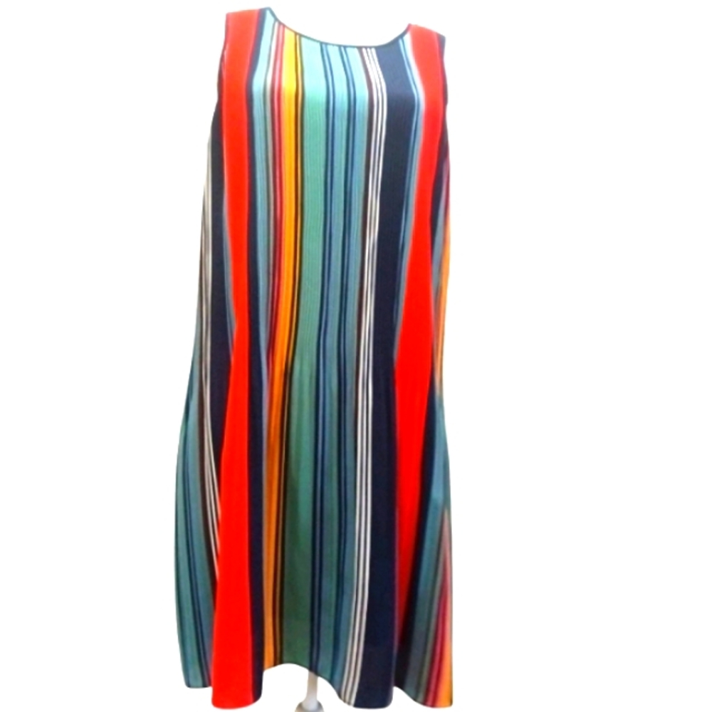 Carolina Belle Montreal Colorful Striped Sleeveless Shift Dress Medium